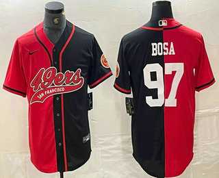 Men%27s San Francisco 49ers #97 Nick Bosa Red Black Two Tone Cool Base Stitched Baseball Jersey